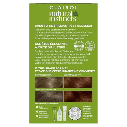 Clairol Natural Instincts Demi-Permanent Hair Dye, 6R Light Auburn Hair Color, Pack of 3