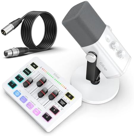 FIFINE Gaming Equipment Bundle, XLR/USB Streaming Dynamic Microphone with Audio Mixer Set, Podcast Recording Mic with Gain Knob, PC Mixer with Slider Fader Kit for Video, Game Voice-Ampligame KS5W