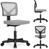 Sweetcrispy Armless Desk Chairs, Ergonomic Low Back Computer Chair No Arms, Adjustable Rolling Mesh Task Work Swivel Chairs with Wheels Work Vanity Chair for Small Spaces Home Bedroom Study, Black