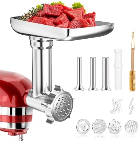 Stainless Steel Food Grinder Attachments for KitchenAid Stand Mixers and Cuisinart Stand Mixers SM-50. Meat Grinders, Sausage Stuffer, Food Processor. Durable Perfect Attachments for Kitchen aid Mixer