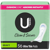 U BY KOTEX Clean & Secure Ultra Thin Pads, Heavy Absorbency, 56 Count (Packaging May Vary)