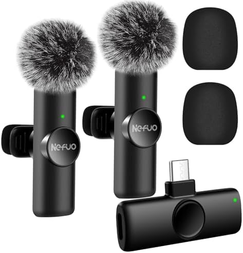 2 Pack Type C Mini Wireless Lavalier Microphone for iPhone 15 & Android Devices, Crystal Clear Sound Quality with Noise Reduction Lapel Microphone Plug-Play for Podcast Vlog YouTube TikTok