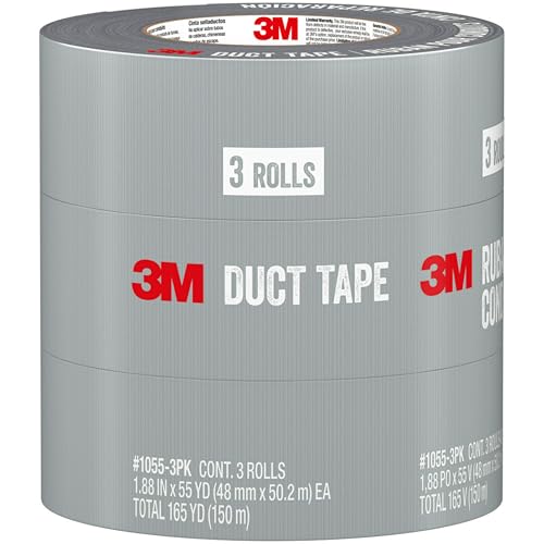 3M Duct Tape, 3 Rolls, 1.88 Inches x 55 Yards, Hand Tear, Bundle, Patch, Protect & Repair, Great Strength For Durability, Adheres To Multiple Surfaces (1055-3PK)