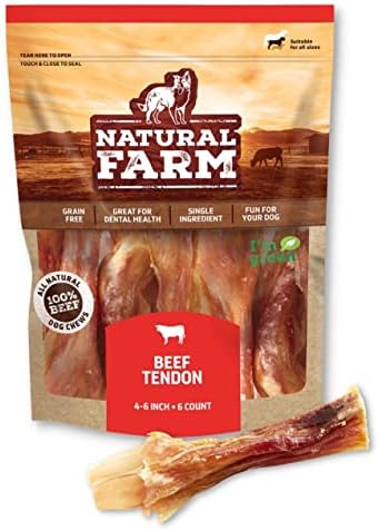 Natural Farm Extra-Thick Beef Tendons (4-6 Inch, 6 Pack), Natural Chondroitin and Collagen: Supports Healthy Joints, Great for Dental Health – Made & Packaged, All Dog Sizes