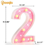 Pooqla Marquee Numbers Lights, light up Numbers Battery Powered, Glitter Lighted Numbers for Birthday Party, Shiny LED Numbers for Christmas Wedding Home Bar Decoration, Pink Number 2