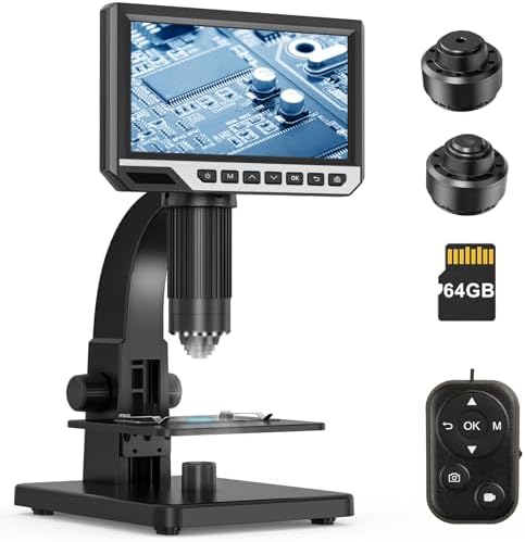 Digital Microscope,7'' Coin Microscope 2000x,24MP HDMI Microscope Magnifier with Screen,Soldering Microscope for Adults,11 LED Lights, PC Compatible, 64GB
