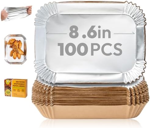 Katbite 100pcs Rectangle Air Fryer Liners for Greasy Foods,Fast-Heating,8.6x5.5" Disposable Aluminum Foil Liner,Oil-Proof Dual Basket Accessories for Ninja Foodi DZ201,DZ401,DZ090 -(PerformanceSeries)