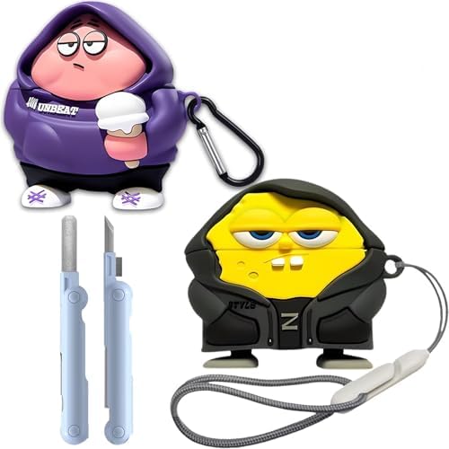 [2Pack] AirPods Pro 2nd/1st Generation Case Cover 2022/2019 with Cleaner kit,Funny Fun Kawaii 3D Cartoon Characters Soft Silicone AirPod Pro Case with Keychain and Lanyard
