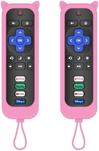 Remote for Roku TV & Cover for Hisense Roku Remote, 2-Pack Remotes Replacement Cover Compatible with Hisense Roku TV Remote, Replacement for Hisense Roku TV Remote (Pink)