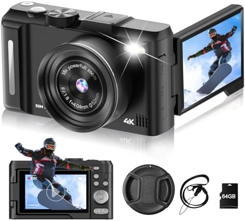 Digital Camera 4K for Photography, 50MP Vlogging Camera for Video with Flash and 3