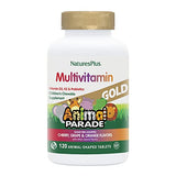 Natures Plus Animal Parade Gold Children's Multivitamin - Assorted Cherry, Orange & Grape Flavors - 120 Chewable Animal-Shaped Tablets - Vegetarian, Gluten Free - 60 Servings