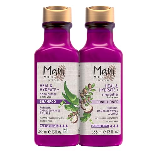 Maui Moisture Heal & Hydrate + Shea Butter Shampoo + Conditioner to Repair & Deeply Moisturize Tight Curly Hair with Coconut & Macademia Oils, Vegan, Silicone, Paraben & Sulfate-Free, 13 Fl Oz (Pack of 2)