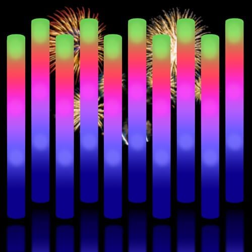 Super Z Outlet Upgraded Light up Foam Sticks, 3 Modes Colorful Flashing LED Strobe Stick for Party, Concert and Event (12)