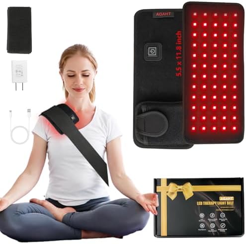Rechargeable 60-Beads Red Light Therapy LED Pad, 5.5 X 11.8 Inch, Wearable 850nm & 660nm Infrared Belt for Neck Knee Body with Built-in 1500mAh Battery & Auto Timer