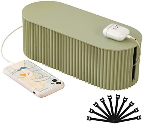 FABROK Cable Management Box, Cord Organizer Box with 10 Cable Ties, Power Strip Storage to Hide Charger Adapter Power Cord Charging Station(Small/Green)
