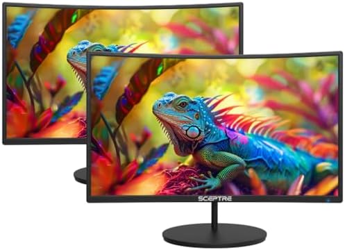 2X Pack - Curved 27 Inch Monitor FHD 100Hz Computer Monitor, HDMI X2 VGA R1500 1ms 100% sRGB Build-in Speakers, VESA Mount, Tilt, Professional and Gaming Monitor – Machine Black, 2X Pack