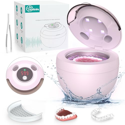 45kHz Ultrasonic Retainer Cleaner Machine, 200ML Denture Cleaner, 4 Modes with Digital Timer Mouth Guard Cleaner for Aligner, Night Guard, Braces, Toothbrush, Jewelry and More (Pink)