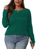 OFEEFAN Womens Long Sleeve Tops Fall Outfits Trendy Casual Christmas Shirts Pleated Oversized Tunic Sweater Green S