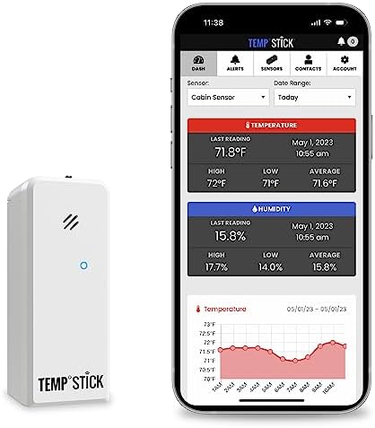 Temp Stick Remote WiFi Temperature & Humidity Sensor, Data Logger. No Subscription. 24/7 Monitor, Unlimited Text, App & Email Alerts. Made in America. Use with Alexa, IFTTT. Monitor Anywhere, Anytime