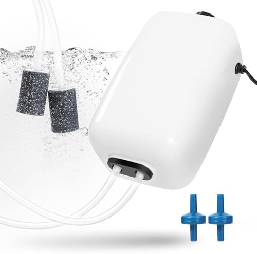 AQUANEAT Aquarium Air Pump, 100 gal Fish Tank Air Bubbler, Adjustable Dual-Outlet Hydroponic Oxygen Aerator with Air Stones, Airline Tubing, Check Valves