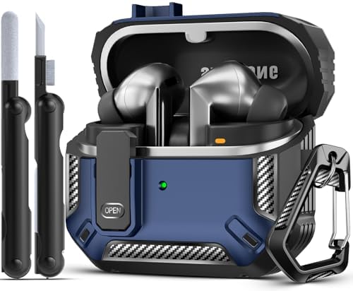Compatible with Samsung Galaxy Buds 3 Pro Case,with Secure Lock Clip & Cleaning kit Full Body Shockproof Carbon Fiber Protection Design Case for Galaxy Buds 3 Pro