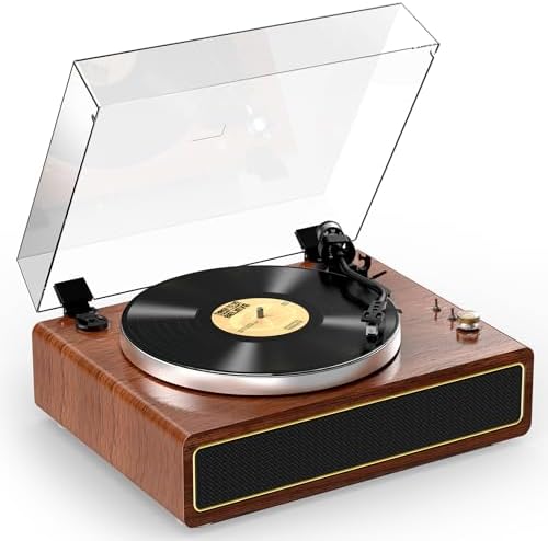 All-in-one Record Player Turntable with Built-in Speakers Vinyl Record Player Support Wireless Playback Auto Stop 33&45 RPM Speed RCA Line Out AUX in Belt-Drive Turntable for Vinyl Records Mahogany