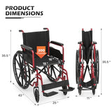 monicare Wheelchairs for Adults Transport Flip Back Padded Arms and Detachable Swing Away Footrests 18" Wide Seat Wheel Chair, 300lb Capacity, Red