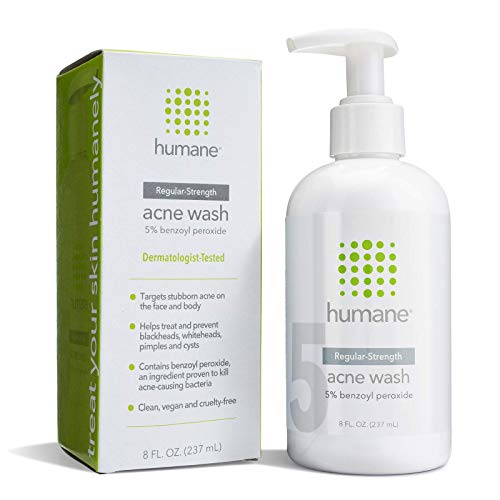 humane Benzoyl Peroxide Acne Body Wash - 5% Regular-Strength Acne Treatment for Face, Skin, Back and Body - 8 Fl Oz - Dermatologist-Tested Non-Foaming Cleanser - Vegan, Cruelty-Free