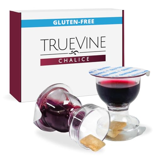 TrueVine Chalice Communion Cups and Wafer Set - Prefilled Cups with Gluten Free Unleavened Bread & Grape Juice - Carefully Packaged & Easy to Open, Ideal First Communion (100 Count)