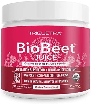 BioBeet® Max Strength Beet Root Juice Powder – 20:1 Concentrate, Each Serving Derived from 60,000 mg Organic Beetroot - Cold-Pressed, USA Grown – Nitric Oxide, Circulation Support – 50 Servings