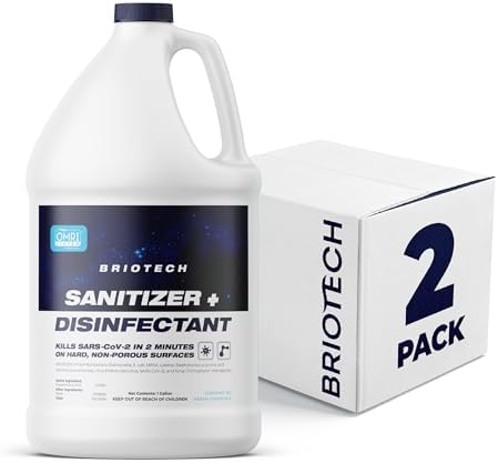 BRIOTECH Sanitizer Disinfectant Hypochlorous Spray, Kills 99.99% of Viruses & Bacteria, Eliminate Odor, Gentle for Nurseries & Play Rooms, Food Contact Surface Sanitizer, 1 Gallon Refill ea, 2 ct
