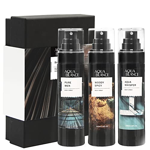 Deodorizing Body Spray for Men, Mens Body Refreshing Spray, Fragrance Mist, Pack of 3, Each 3.4 Fl Oz, Total 10.2 Fl Oz