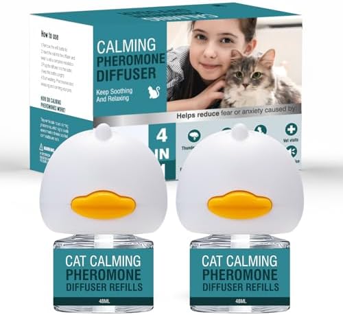 Cat Calming Diffuser 4 in 1 Multicat Calming Pheromones Diffusers Relief Stress Anxiety Fighting Scratching 60 Days Calm Relaxing Pheromone for Cats kit 48ml Refill Fits All Common Diffuser Plug In