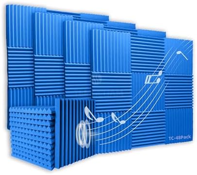 48 Pack Acoustic Foam Panels |Acoustic Panels |1 "x12 "x12" Rapid Recovery Acoustic Wall Panels |High Density Sound Reducing Panels for Home Studio |With Adhesive Stickers 240PCS (Blue)