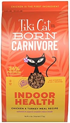 Tiki Cat Born Carnivore Indoor Health, Chicken & Turkey Meal, Grain-Free Baked Kibble to Maximize Nutrients, Dry Cat Food, 6 lbs. Bag