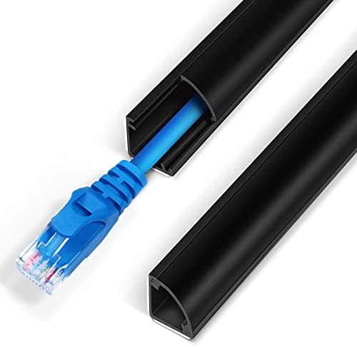 136in Corner Cable Concealer - One-Cord Corner Duct, Paintable Cord Cover, Cable Management Channel for Wall & Floor - 8 X L 17in, Black