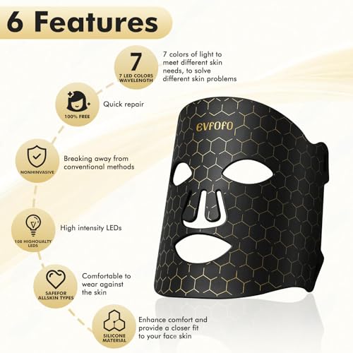 Red Light Therapy for Face, Led Face Mask Light Therapy, 7 Colors LED Face Mask Light Therapy At Home, Black
