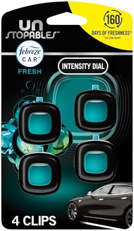 Febreze Unstopables Car Odor-Fighting Car Freshener Vent Clip Fresh Scent, .07 oz. Car Vent Clip, Pack of 4