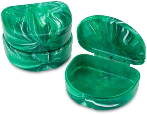 Practicon Marble Retainer Cases, Orthodontic Aligner Case, Mouth Guard Holder (3 Pack) (Forest Green)