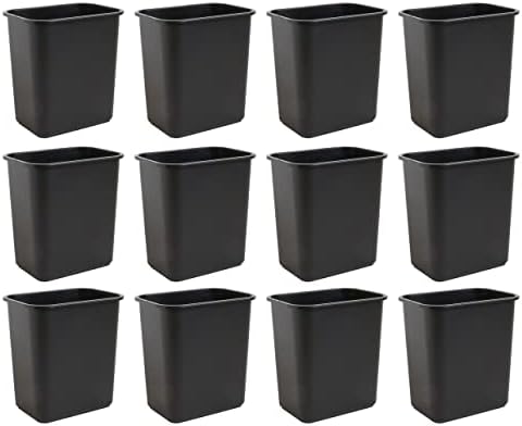 United Solutions 7 Gallon / 28 Quart Space Saving Trash Wastebasket, Fits Under Desk and Small, Narrow Spaces in Commercial, Kitchen, Home Office, and Dorm, Easy to Clean, Black (Pack of 12)