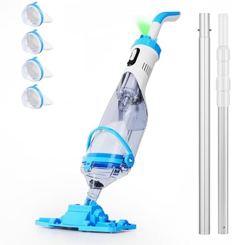 LANCHEZ Cordless Pool Vacuum with Telescopic Pole, Wide Vacuum Head, Handheld Rechargeable Pool Cleaner, 1H Run Time, 18 GPM for Sand, Silt & Leaves in Inground & Above Ground Pools, Hot Tub and Spa