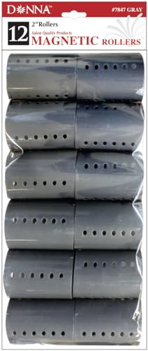 DONNA Magnetic 2(D) Foam Rollers 12PCS Hair Curlers and Clips for Heatless Hairdressing and Styling - GRAY