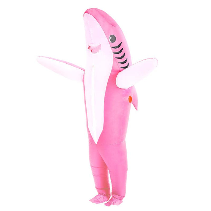 IHGYT Inflatable Shark Costume Air Blow up Jaws Jumpsuit Fancy Dress Funny Carcharias Suit for Cosplay Party Halloween Christmas Carnival, Adult Size(Pink)