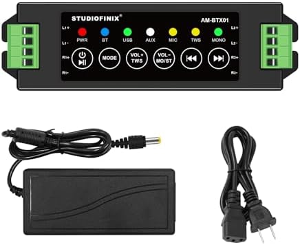 STUODIOFINIX 4-Channel Mini Bluetooth Amplifier 120w for Passive Speakers with TWS,AUX,MIC,USB,Replacement Part,Suitable for Wall/Ceiling/Marine/Bookshelf Speakers