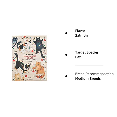 Trader Joe's Advent Calender for Cats Salmon & Dried Seaweed Recipe Cat Treats Christmas Holiday Pet Calendar - 5.11 oz. Box