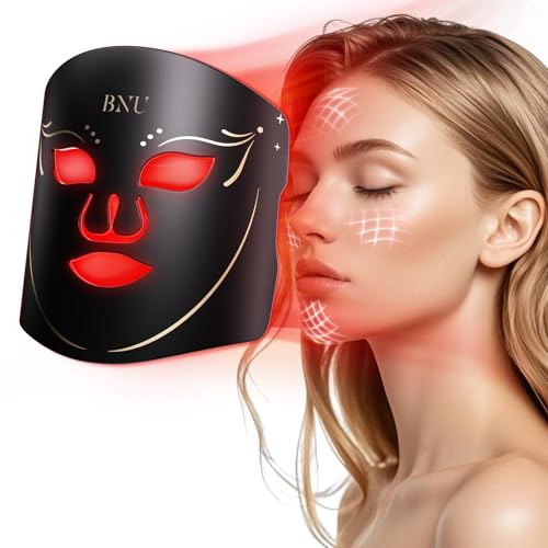 BNU LED Light Therapy Face Mask, 7 Modes Light Therapy Portable Facial Mask with Remote Control, Timing Function, 850NM Infrared & Red Light Mask, Red Light Therapy for Face at Home 105 LED Beads