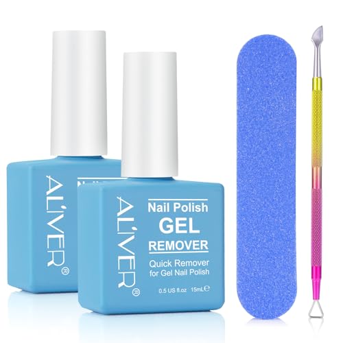Gel Nail Polish Remover 2 pack with Nail File & Nail Polish Scraper, Professional Gel Remover for Nails, Easily & Quickly Remove Nail Polish in 3-5 Minutes, Doesn't Hurt Nails