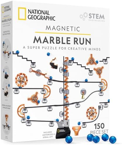 NATIONAL GEOGRAPHIC Magnetic Marble Run - 150-Piece STEM Building Set for Kids & Adults with Magnetic Track & Trick Pieces & Marbles for Building A Marble Maze, STEM Project (Amazon Exclusive)
