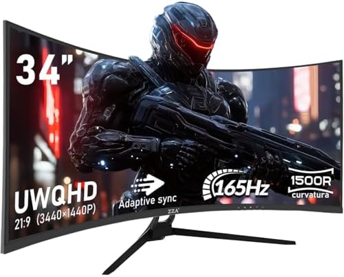 ZZA 34" UltraWide Curved QHD Monitor - Immersive Gaming Experience with 165Hz Refresh Rate, VA Panel, and AMD FreeSync Premium | HDR10 | 99% sRGB | 3440x1440