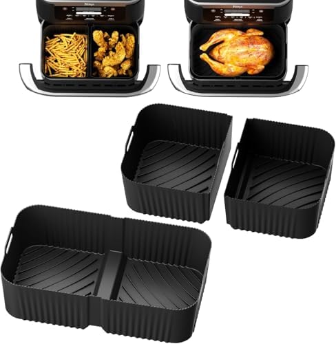 Air Fryer Silicone Liners for Ninja DZ071-3.5qt x2 + 7qt x1- Basket Replacement, Reusable, Dishwasher Safe, BPA Free- Black